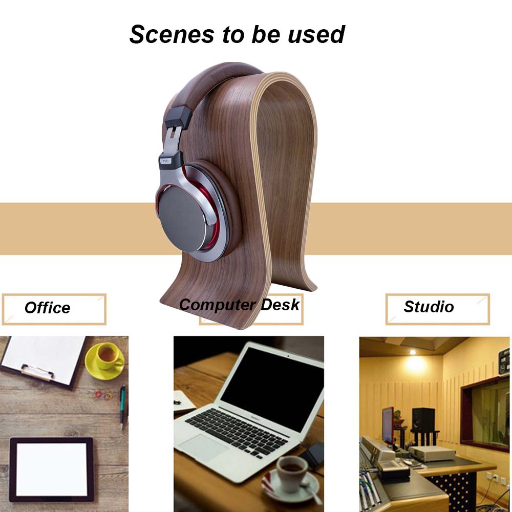 U Shape Wooden Headphones Stan - Headphone Stand Desk ulasan dan harga
