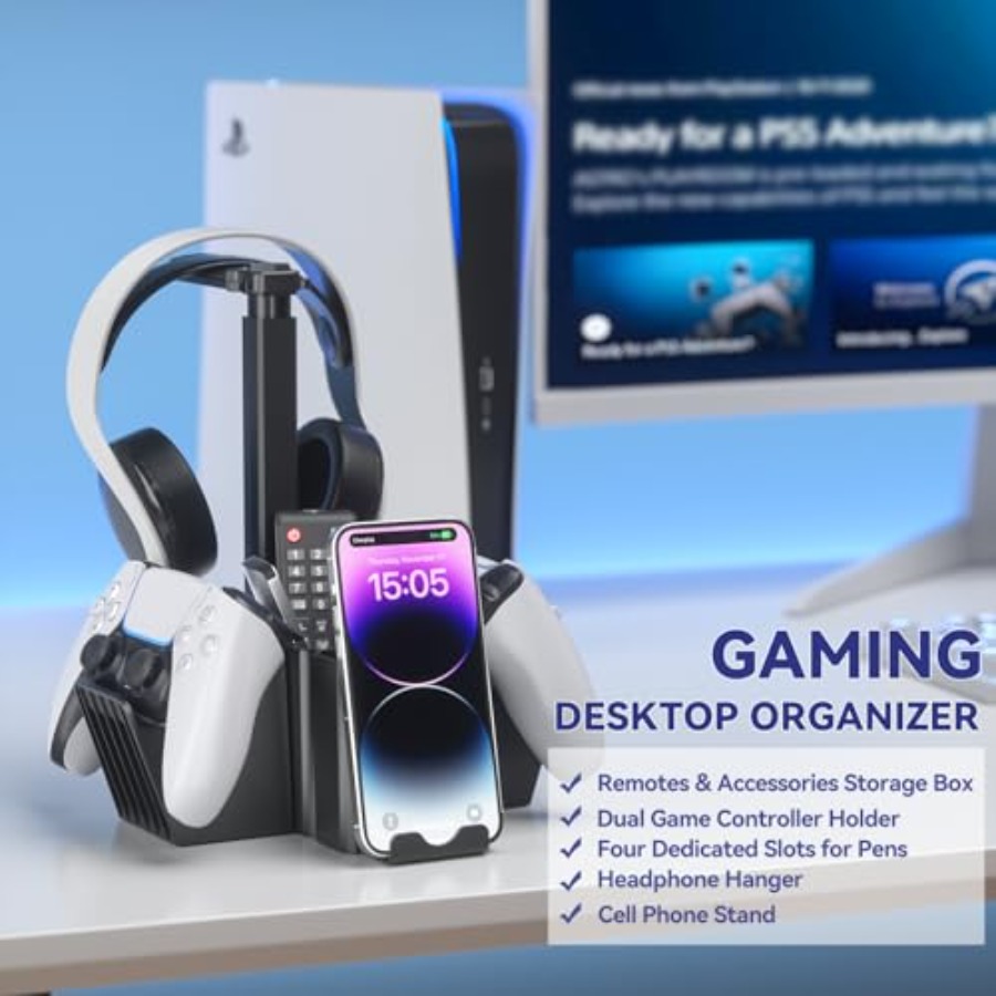 Dual Controller Holder with He - Headphone Stand Desk ulasan dan harga