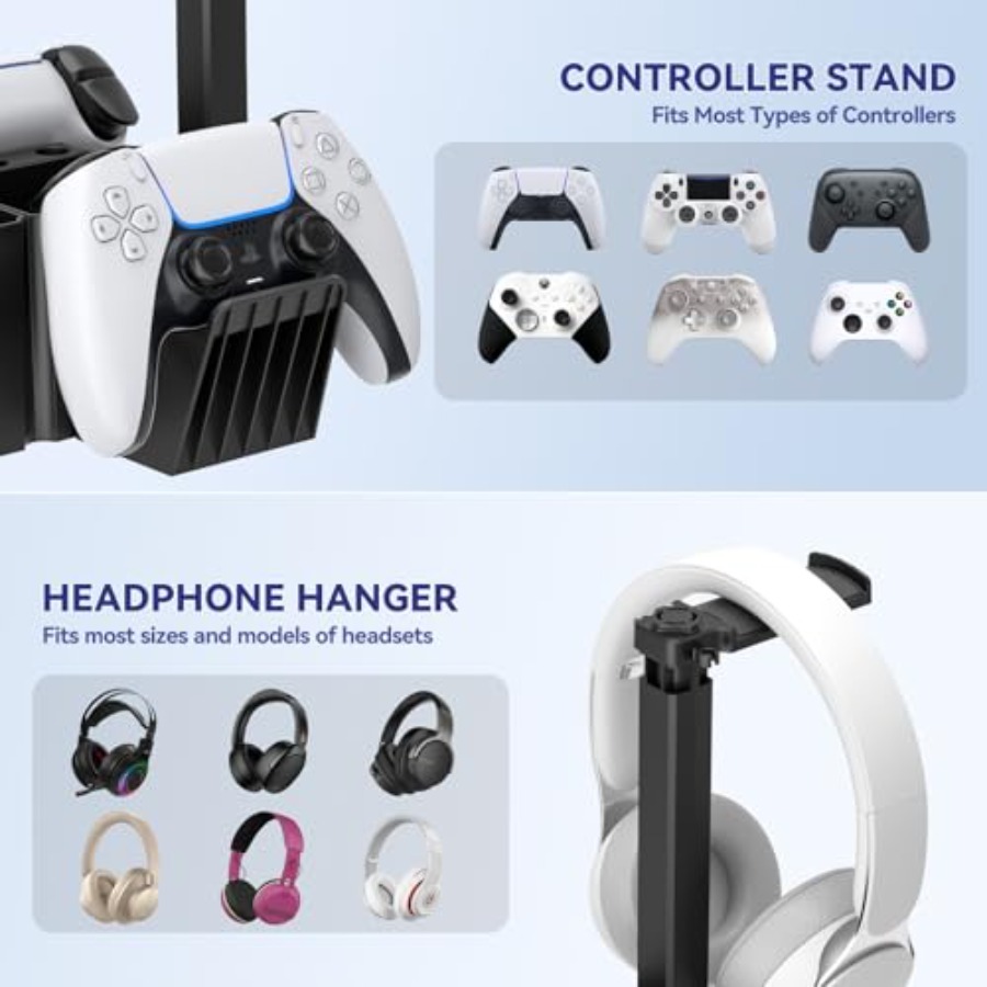 Dual Controller Holder with He - Headphone Stand Desk ulasan dan harga